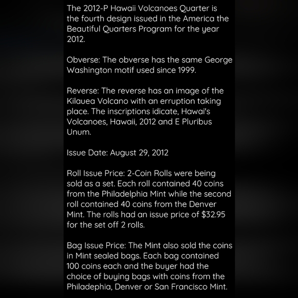 2012 P Washington 25c Hawaii Mountains NP Uncirculated Mint (Coin #2) ms68+ - Picture 4 of 5